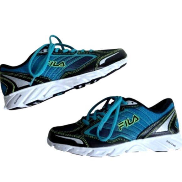 Fila Women's Black Neon Blue Lace Up DLS Foam Cool Max Running Shoes Sz 7 #215i - Picture 5 of 10